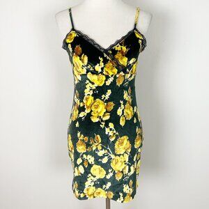 Urban Outfitters Floral Velvet Slip Dress Lace Trim Mini Boho Size Medium Women'